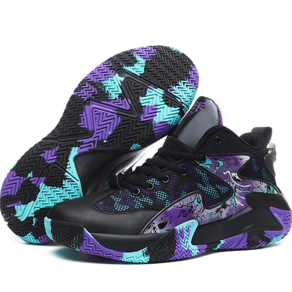 Black and Purple High-Top Sneakers